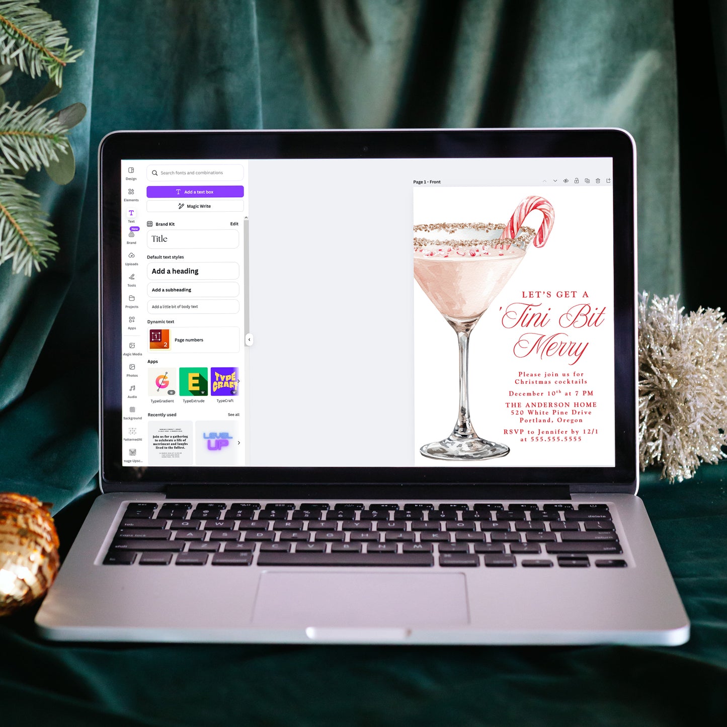 'Tini Bit Merry Candy Cane Martini Christmas Party Invitation | Canva Template