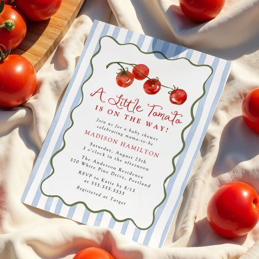 A Little Tomato Is on the Way Baby Shower Invitation | Corjl Template