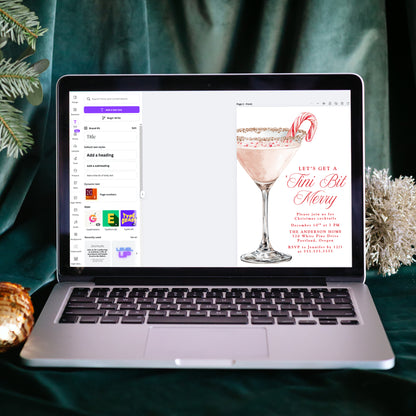 'Tini Bit Merry Candy Cane Martini Christmas Party Invitation | Canva Template