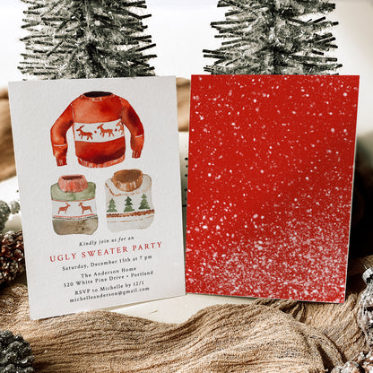 Watercolor Ugly Sweater Holiday Party Invitation | Corjl Template