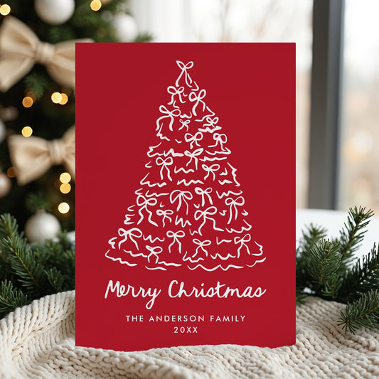 Whimsical Christmas Tree Bows Red Non-Photo Holiday Card | Corjl Template
