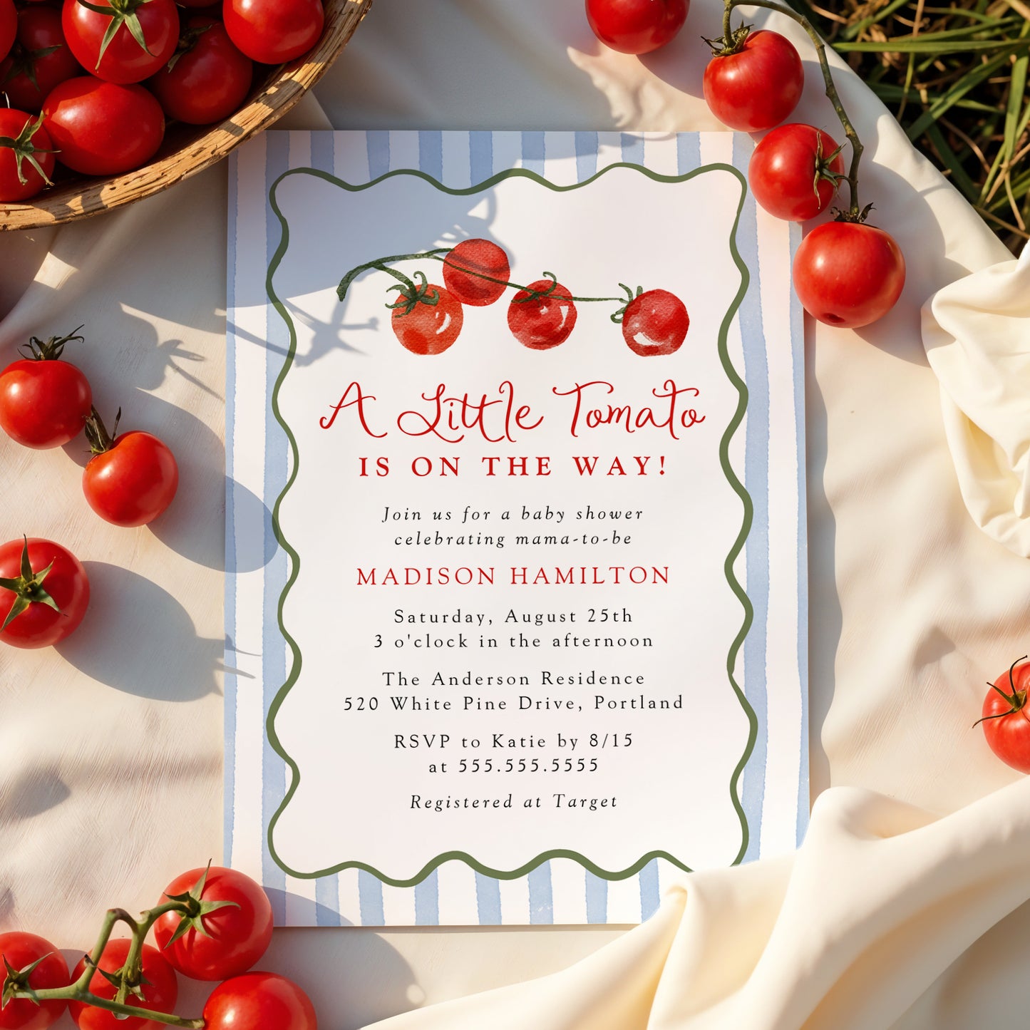 A Little Tomato Is on the Way Baby Shower Invitation | Corjl Template