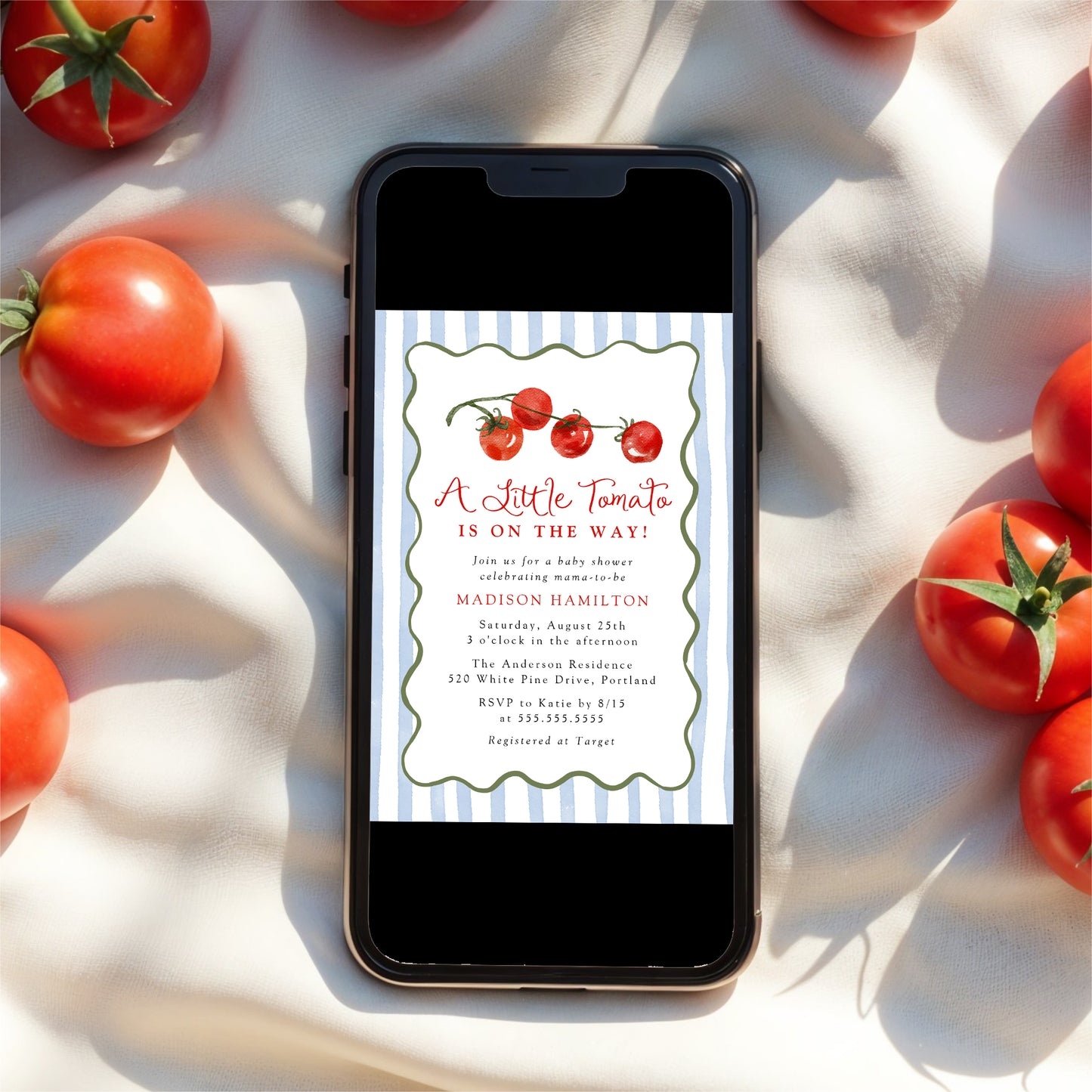 A Little Tomato Is on the Way Baby Shower Invitation | Corjl Template