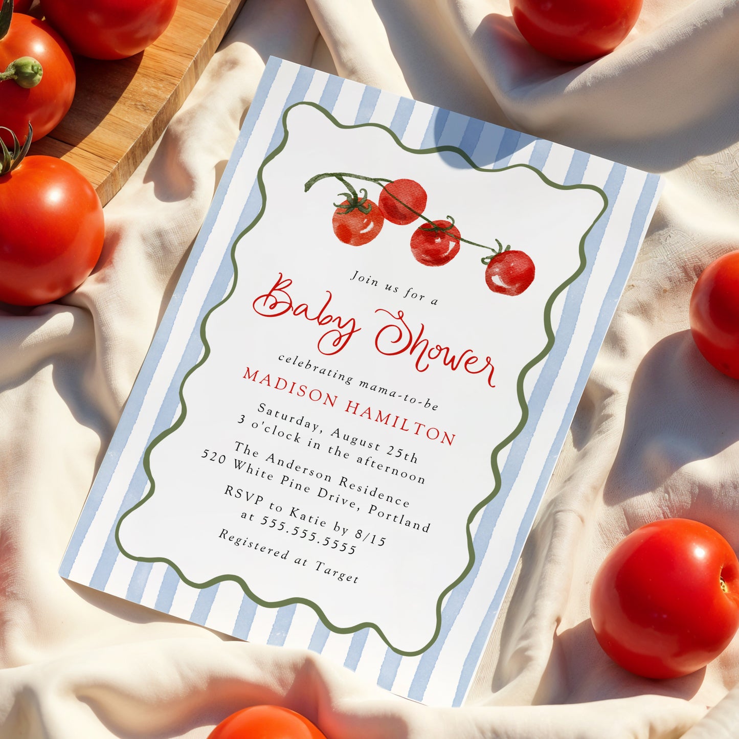Cute Little Tomato Baby Shower Invitation | Corjl Template