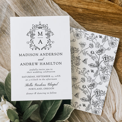 Elegant Black Chinoiserie Wedding Suite | Corjl Template