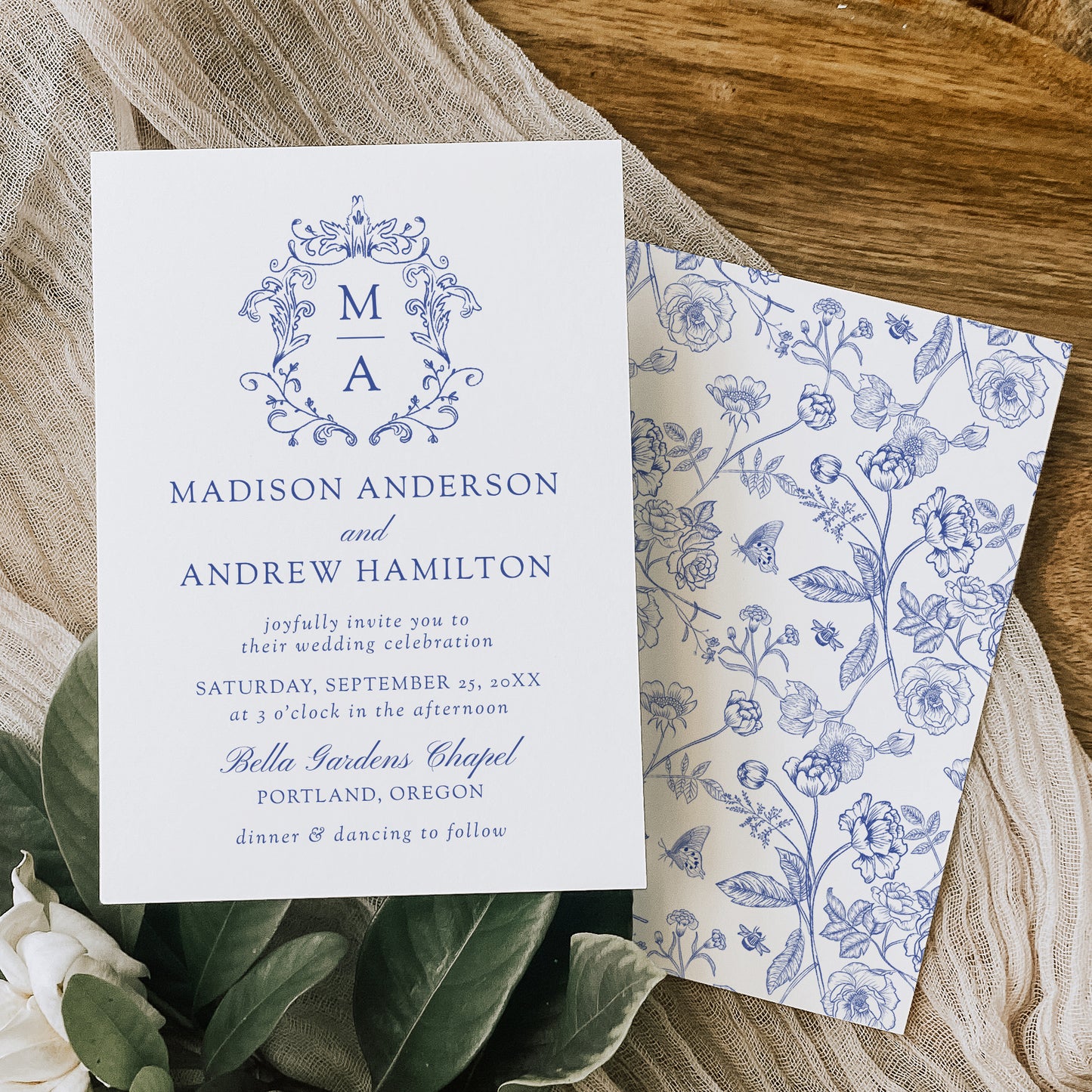 Elegant Blue Chinoiserie Wedding Suite | Corjl Template