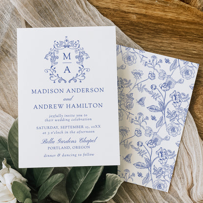 Elegant Blue Chinoiserie Wedding Suite | Corjl Template