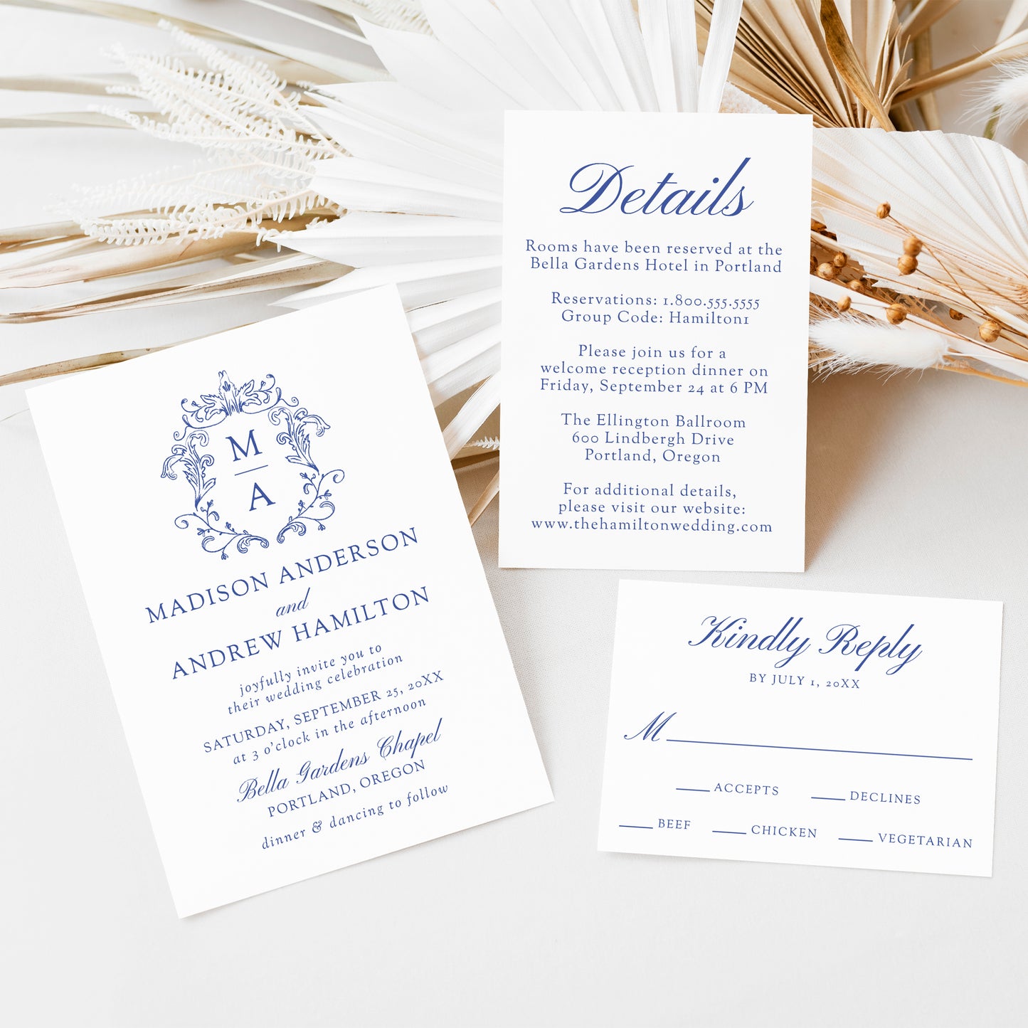 Elegant Blue Chinoiserie Wedding Suite | Corjl Template
