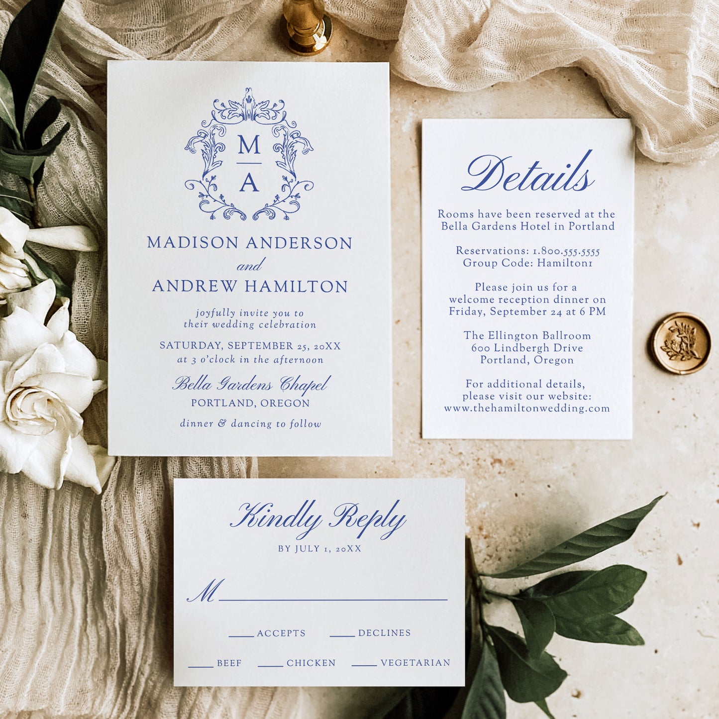 Elegant Blue Chinoiserie Wedding Suite | Corjl Template